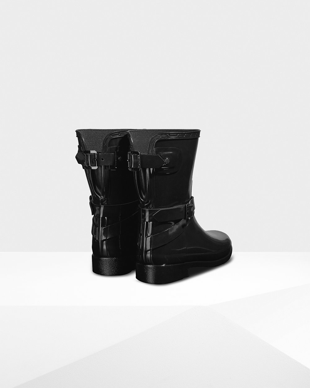 Women Hunter Refined Slim Fit Adjustable Gloss | Short Rain Boots Black | NZ-3178-LSBD